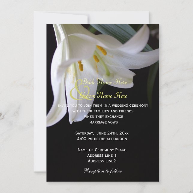 Convites flor de lírio branco primavera, verão, casamento d (Frente)