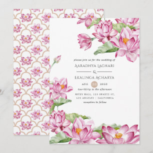Convites Flor de Lótus Aquarela Casamento Indiano