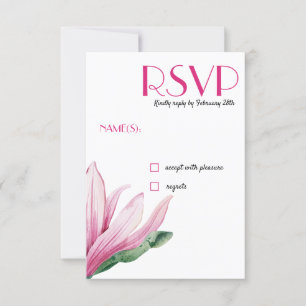 Convites Flor de Magnolia Rosa no Casamento RSVP