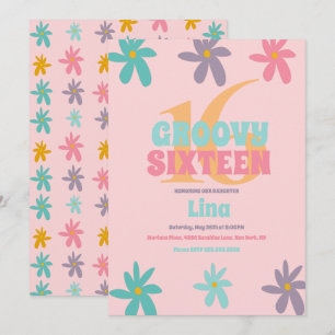 Convites  Flor de margarida retrô Doce 16 Festa de anivers
