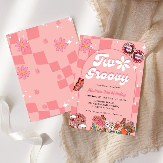 Convites Flor de margarida retrô, dois segundos aniversário (Criador carregado)