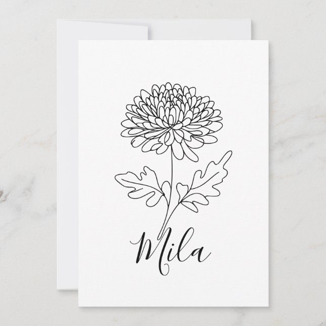 Convites Flor de Nascimento Personalizada de Crisântemo de  (Frente)