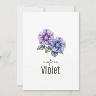 Convites Flor de Nascimento Violeta de Fevereiro aquarela
