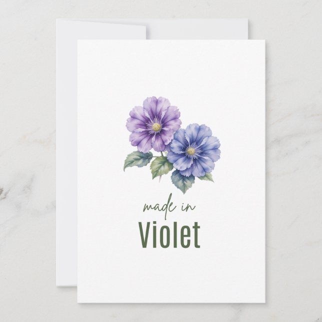 Convites Flor de Nascimento Violeta de Fevereiro aquarela (Frente)