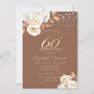 Convites Flor de Outono Brilho Terracota Aniversário de 60