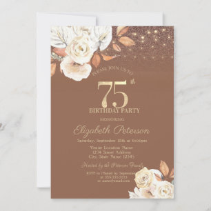 Convites Flor de Outono Brilho Terracota Aniversário de 75