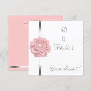 Convites Flor de Pérola Branca Rosa Fabulosa 40º Aniversári