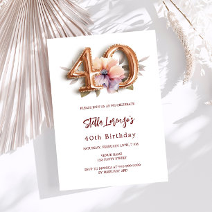 Convites Flor de pêssego em ouro branco 40º aniversário lux