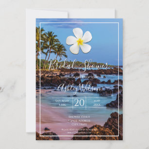 Convites Flor de Plumeria Branca com Praia Tropical, Bridal