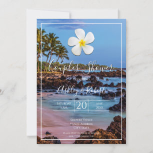 Convites Flor de Plumeria Branca com Praia Tropical, Casais