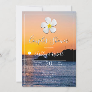 Convites Flor de Plumeria Branca com Sunset de Ouro, Casais