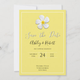 Convites Flor de Plumeria Branca em Amarelo, Data de Salvam