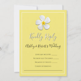 Convites Flor de Plumeria Branca em Amarelo, RSVP