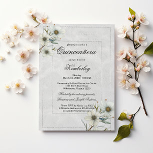 Convites Flor de prata branca de luxo Quinceañera