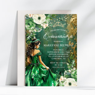 Convites Flor de Princesa Verde Dourado Quinceañera