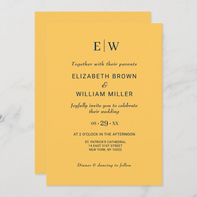 Convites Flor de Raios Simples Elegante com Casamento Monog (Frente/Verso)