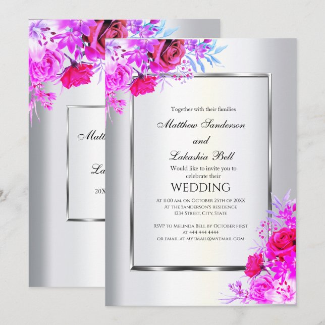 Convites Flor de Rosas Elegante Moderno Branco (Frente/Verso)