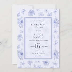 Convites Flor de Sombra Azul Neutro Elegante - Tudo em Um