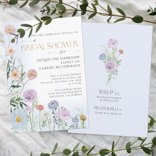Convites Flor Floral Aquarela Elegante Azul Bridal I
