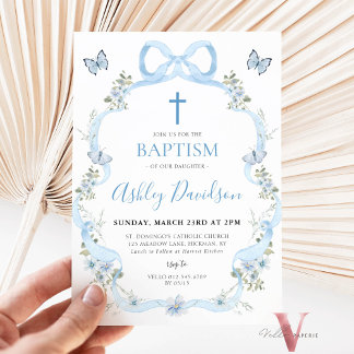 Convites Flor Floral Arco Azul Baptism Christening