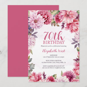 Convites Flor Floral Bloqueio Rosa Quente 70 Aniversário