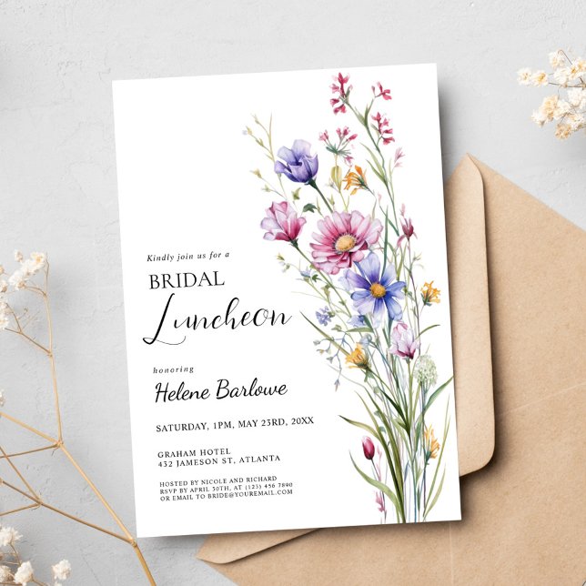 Convites Flor Floral Bridal Elegante (Elegant Wildflower Floral Bridal Luncheon Invitation)