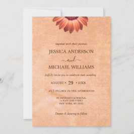 Convites Flor Gerbera no casamento de pêssego Abstrato