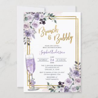 Convites Flor Lilac Floral Roxo Dusty Brunand Bubble