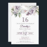 Convites Flor Lilac Primavera púrpura 16<br><div class="desc">Lilases púrpuras de aquarela suave criam um convite bonito de aniversário de 16 anos. A tipografia adiciona uma víbora, retrô víbora. Todo o texto é editável para que você possa definir o tom certo. Você também pode mudar fontes e cores facilmente. Este convite de 16 anos está disponível em estoque...</div>