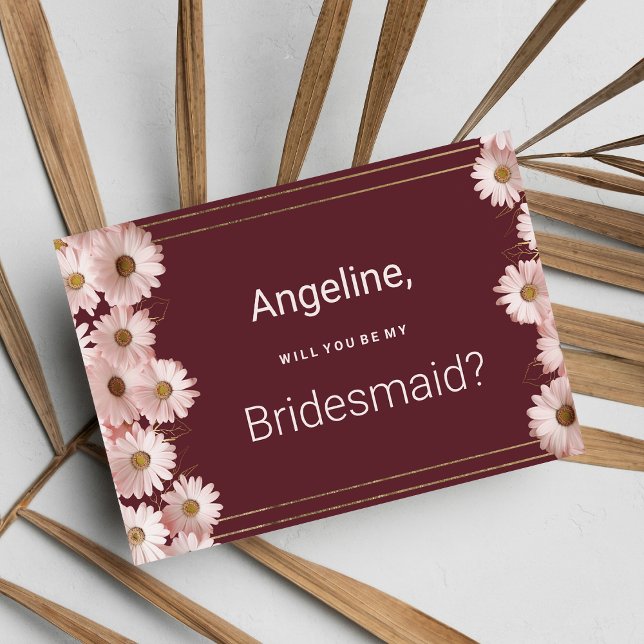 Convites Flor-margarida-rosa-brava Elegante (Elegant burgundy pink gold daisy flower Bridesmaid )