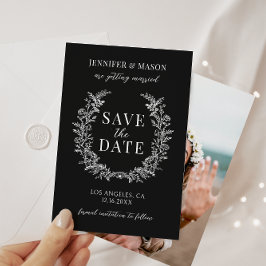 Convites Flor preto boêmico simples Guarde a foto da data