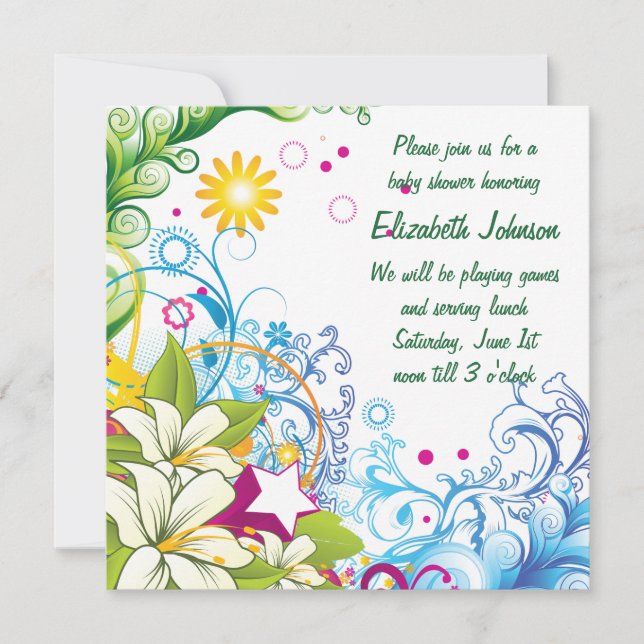 Convites Flor Retro Cuta Estrelas Gênero Chá de fraldas Neu (Frente)