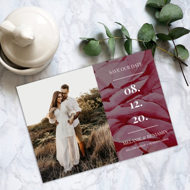 Convites Flor Romântica de Foto Elegante Salve as Datas (Elegant Photo Romantic Flower Save the Dates Invitation)