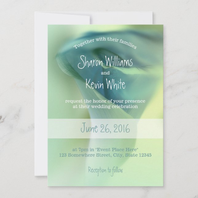 Convites Flor Romântica no Casamento de Tons Azuis (Frente)