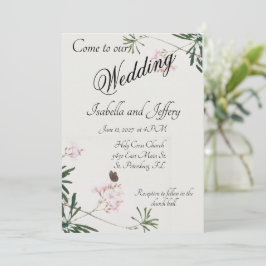 Convites Flor Rosa Botânica Elegante com Borboleta