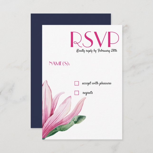 Convites Flor rosa da Magolia florida | RSVP de Casamento A (Frente/Verso)