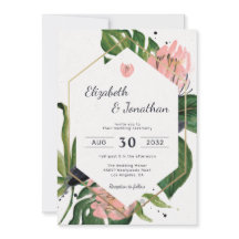 Flor rosa da selva tropical e folhas florais moder