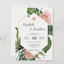 Convites Flor rosa da selva tropical e folhas florais moder