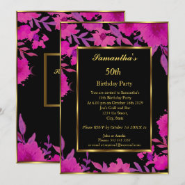 Convites Flor rosa Dourado com 50 Festas de aniversário