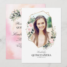 Flor rosa e Dourada Confetti Quinceanera Foto