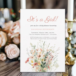 Convites Flor rosa É um Chá de fraldas de Garota