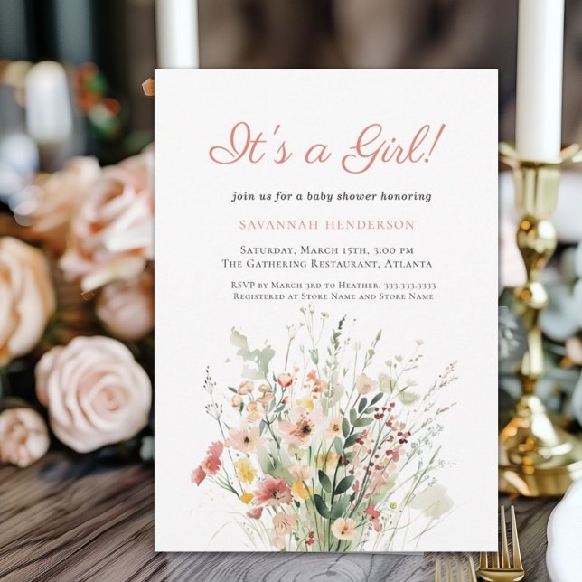 Convites Flor rosa É um Chá de fraldas de Garota (Criador carregado)