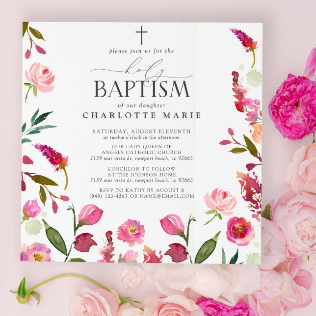 Convites Flor Rosa Floral Santa Batismo Flores De Aquarela (Holy Baptism Invitations!)