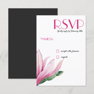 Convites Flor rosa Magnólia florescente  RSVP de Casamento