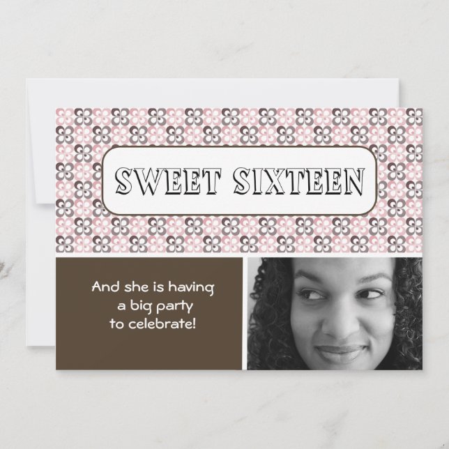 Convites flor rosa moderna, doce, com formato de 16 (Frente)