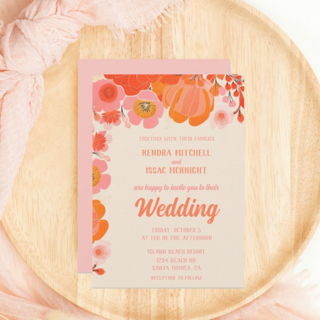 Convites Flor Rosa-Rosa-Coral Elegante (Criador carregado)