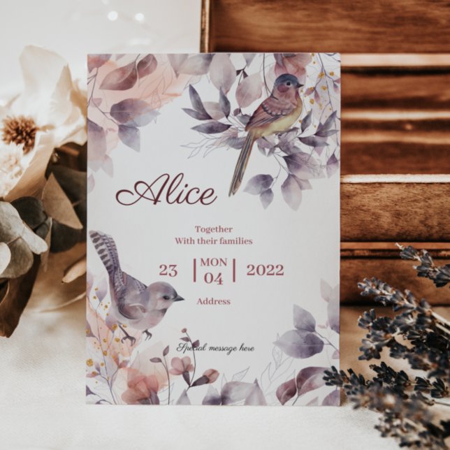 Convites Flor roxa rosa com chá de fraldas de aves (Criador carregado)