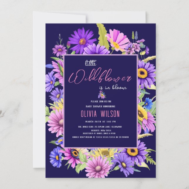 Convites Flor roxo, rosa-claro, está a caminho #6 (Frente)