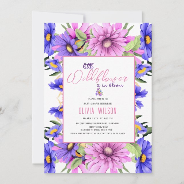 Convites Flor roxo, rosa-claro, está a caminho #9 (Frente)