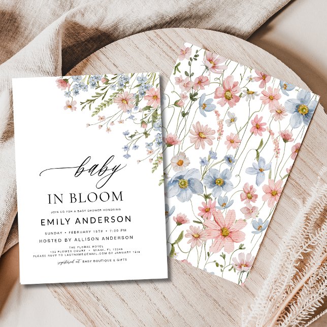 Convites Flor Selvagem de Chá de fraldas de Sangue Azul Ros (Criador carregado)